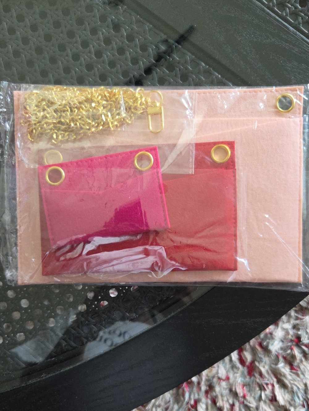 Pink & Red Chain Card Holder Trio with Gold Hardware